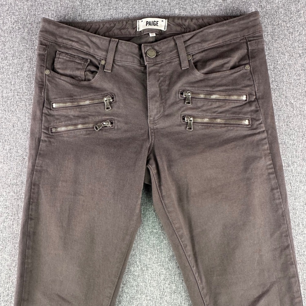 Paige Pants Women 30 Edgemont Brown Multi Zipper Pocket Skinny Stretch USA